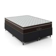 Cama Box Casal Bipartido + Colchão Paris Molas Ensacadas Pocket - 61x138x188cm - Couro Preto