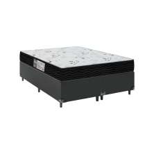 Cama Box Queen Bipartido + Colchão D33 One Face - 56x158x198cm  - Couro Preto