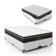 Cama Box Queen Bipartido + Colchão Paris Molas Ensacadas Pocket - 61x158x198cm - Couro Branco