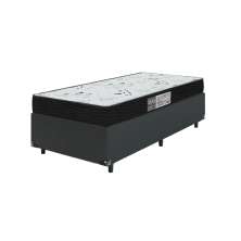 Cama Box Solteiro + Colchão D33 One Face - 56x88x188cm - Couro Preto