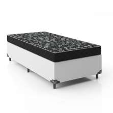 Cama Box Solteiro + Colchão Espuma D20 - 51x88x188cm - Couro Branco