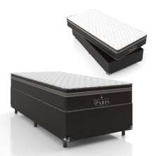 Cama Box Solteiro + Colchão Paris Molas Ensacadas Pocket -  61x88x188cm - Jacquard Marrom