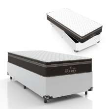 Cama Box Solteiro + Colchão Paris Molas Ensacadas Pocket - 61x88x188cm - Couro Branco