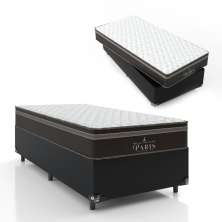Cama Box Solteiro + Colchão Paris Molas Ensacadas Pocket - 61x88x188cm - Couro Preto