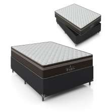 Cama Box Viúva + Colchão Paris Molas Ensacadas Pocket - 61x128x188cm - Couro Preto