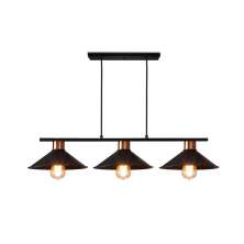 Lustre Pendente Queens Triplo  Moderno Preto E Cobre Polido Spotline