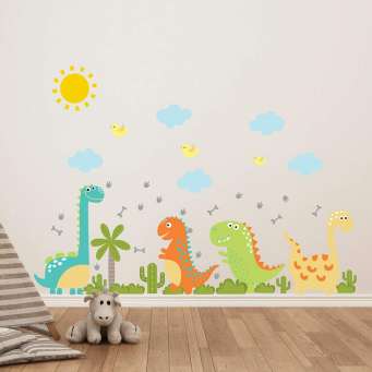 Papel de Parede Infantil Silhueta Desenho de Dinossauros - Fran