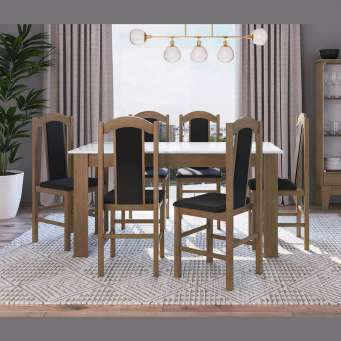 Conjunto Mesa Retangular com Base 6 Cadeiras MDF Branco e Preto Lilies  Móveis – Lilies Móveis