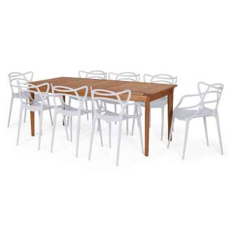 Conjunto Sala de Jantar Mesa Tampo de Madeira 8 Cadeiras Rustic/Silver  Leila Madesa - Madesa Móveis