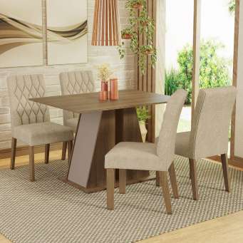 Conjunto Mesa de Jantar 1,20m - 4452 + 4 Cadeiras - LUIZA