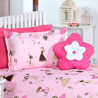 Kit Cobre Leito Infantil Solteiro Menina Estampado Coruja + Cortina + Jogo  De Cama