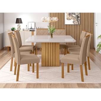 Conjunto Mesa de Jantar Zoe Cinza com Vidro e 8 Cadeiras Amelia : Sala de  Jantar - Sala de Jantar Completa : Julia Arns