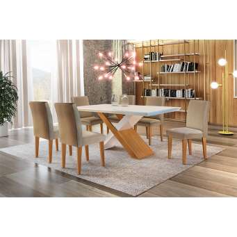 Conjunto Mesa Retangular com Base 6 Cadeiras MDF Branco e Preto Lilies  Móveis – Lilies Móveis