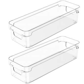 Kit 2 Organizadores Retangulares 30x15x13cm Caixas Organizadoras Com Tampa  e Alças Laterais Clear OU