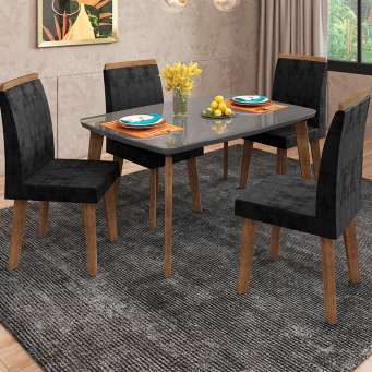 Conjunto Mesa Jantar com 06 Cadeiras Diamante RV Móveis  Cinamomo/Grafite/Preto