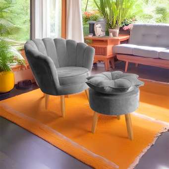 Poltrona com Puff Costela para Sala e Quarto Suede Bege - WeD Decor - W&D  Decor