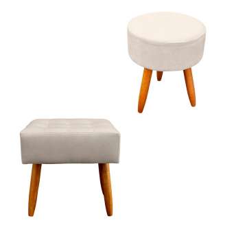 Kit 02 Puff Banqueta Redondo para Sala e Quarto Linho Bege - WeD Decor -  W&D Decor