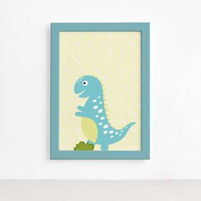 Quadro infantil desenho dinossauro azul DINO