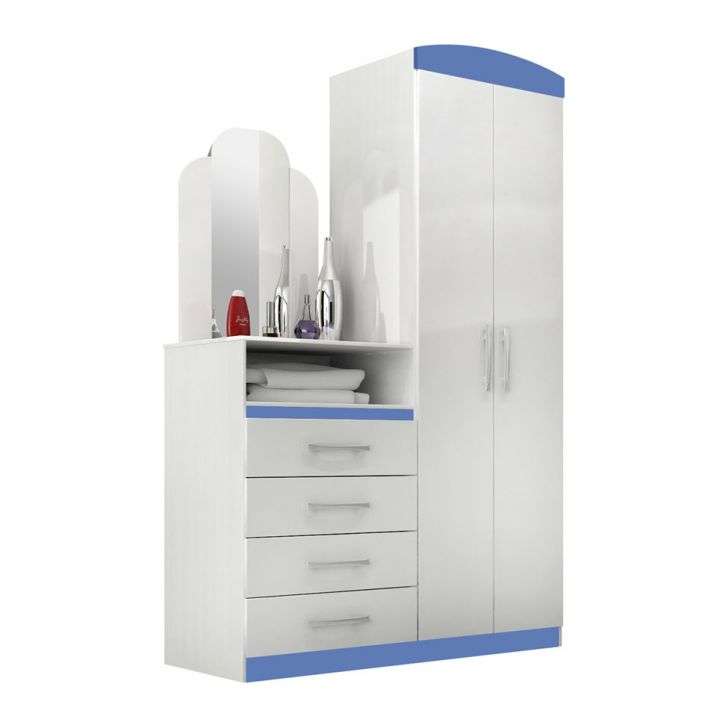 Guarda-Roupa Acácia Branco & Azul 2 Portas com Cômoda ACP Móveis